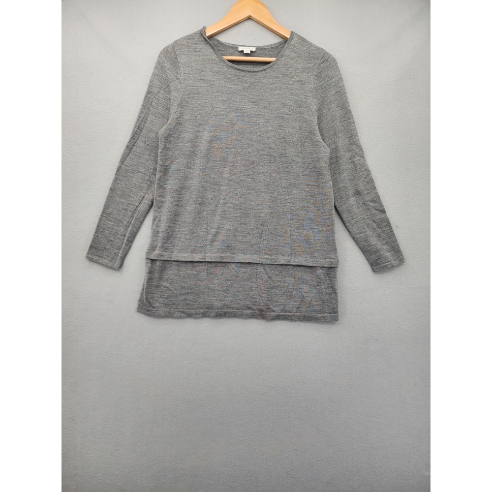 J. Jill Gray Merino Wool Sweater Medium Petite High Low‎ Step Hem Washable Knit